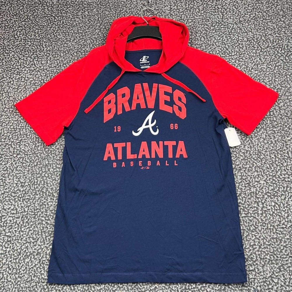 Atlanta Braves MLB Hoodie Shirt Men Large Navy Logo Athletic Raglan Sleeve New L